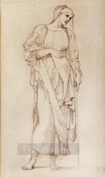 Study Of A Standing Female Figure Holding A Staff PreRaphaelite Sir Edward Burne Jones Oil Paintings